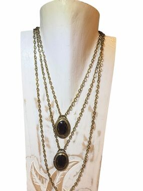 RARE / Vintage RAFAEL Dual Pendant Tri-Strand Necklace